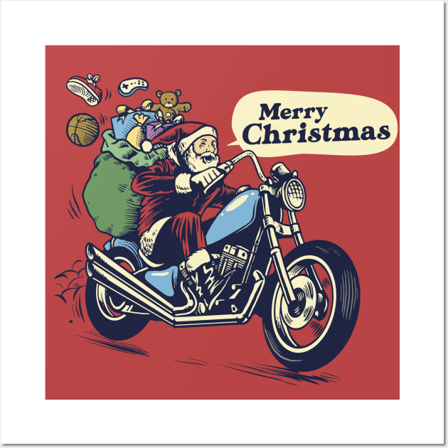 Retro Santa Claus on a Motorcycle Wall Art by SLAG_Creative